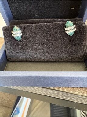 Green Crystal Stud Earrings with Pave Bands